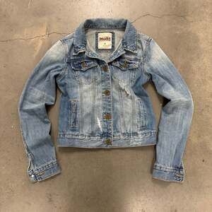 Mudd Y2K Cropped Denim Jacket Small Vintage 2000s Distressed Jean Jacke